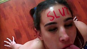 Slut in Lipstick Sucks Cock Hard and Gets Face Fucked