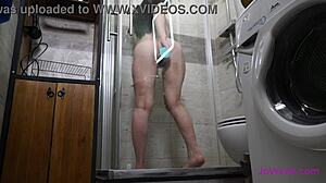 mmm horny teen needed cum so bad she rides dildo hard in shower first