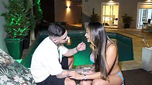 Pool guy thrusts into naughty boss lady