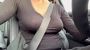 artemisia's big italian nipples harden horny in car outdoors