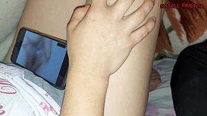 thats what happens woman watches porn her pussy blinks she cant resist handjob then begs fuck till orgasm