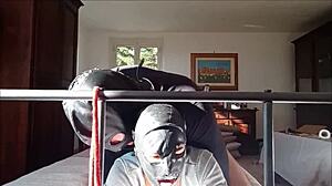 laura's sexy milf ass and tits bounce in bondage heels with cumshot finish