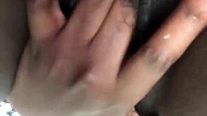 sexy ebony solo cums black creamy on dildo homemade pretty pussy