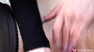 solo blonde ammy glasses passionately fingers wet shaved pussy close-up in heels