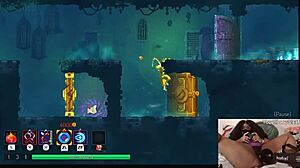 chubby ebony gamer fucked deep with dildo while playing dead cells