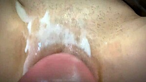 Stepbrother Rubs Cum On Shaved Pussy Closeup!