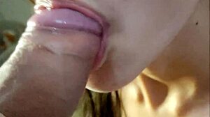amateur teen sucks cock up close in homemade blowjob session she goes deep