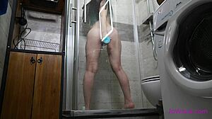 mmm horny teen needed cum so bad she rides dildo hard in shower first