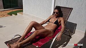 bikini pool tease leads to bent over doggystyle creampie cumshot