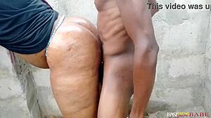 Forest Lady Ebony Ass Oiled for Outdoor Blowbang Cumshot