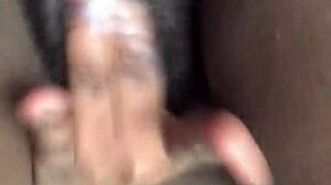 sexy ebony solo cums black creamy on dildo homemade pretty pussy