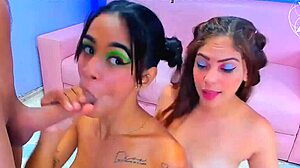 Latinas Deliver Sloppy Deepthroat Double Blowjobs Rough
