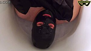 Femdom slave gulps mouthfuls from toilet piss waterboarding humiliation train