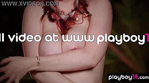 Inked Brunette Teen Elizabeth Marx Strips Huge Natural Tits in Tropical Forest