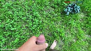 Brunette amateur cums hard solo outdoors in usa homemade style.