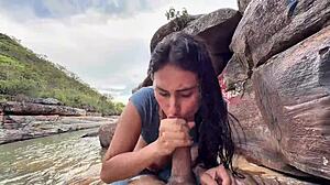 Argentinian beauty's ass tempts stranger fuck by the river for cash