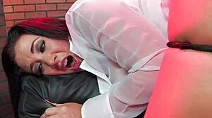 Jayden Jaymes Leads Big Tits Brunette Lesbians On Black Leather Chair