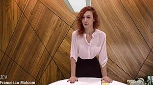 Redhead Italian squirts on huge cock during rimjob casting interview