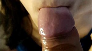 amateur teen sucks cock up close in homemade blowjob session she goes deep
