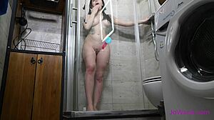 mmm horny teen needed cum so bad she rides dildo hard in shower first