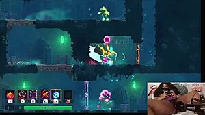 chubby ebony gamer fucked deep with dildo while playing dead cells