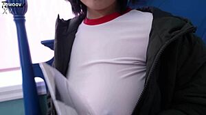 Busty Korean girlfriend roleplays in black stockings!