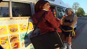 black haired beauty's shaved pussy pounded hard outdoors