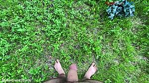 Brunette amateur cums hard solo outdoors in usa homemade style.