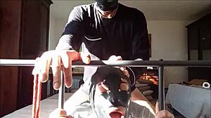 laura's sexy milf ass and tits bounce in bondage heels with cumshot finish