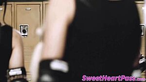 Carmen Caliente Facesits Blondes In Steamy Locker Room Licking!