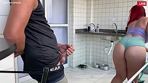 hired this busty latina maid's juicy ass got my cum all over