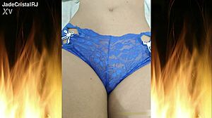 beautiful latina brunette wife flashes ass in blue lingerie trailer around the house