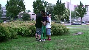 Alexis Crystal Fucks Two Guys in Public Street Threesome