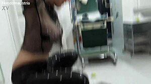 alice tramples masked slave joe on tennis balls under her feet