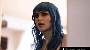 cheating husband rams wife hard after near miss with sexy big tits mistress