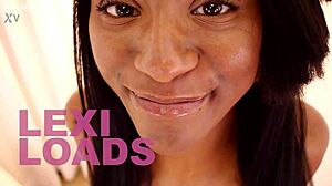 Lexxi Ebony Swallows Big White Cock Load