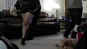 chubby mom tidies house in tight shorts