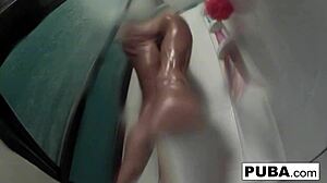 nikita von james soaps up her big tits in shower