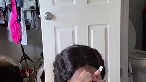 Sloppy ebony ball licking blowjob facial starts his day right!!