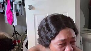 Sloppy ebony ball licking blowjob facial starts his day right!!