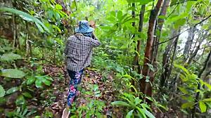 thai girl hiking forest stops for outdoor fuck before mushrooms