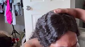 Sloppy ebony ball licking blowjob facial starts his day right!!