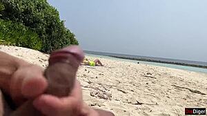 stepmom and stepdaughter flash risky public beach cum facials