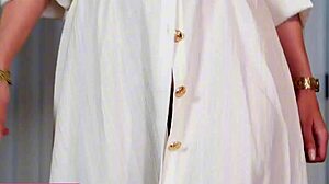 kinky brunette lifts miniskirt flashes shaved pussy and big tits in heels