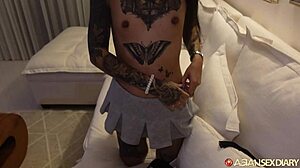 inked asian babe deepthroats massive foreign cock 😍💦 watch her gag hard!