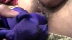 wife shoves dildo deep in husband's ass exploding cumshots everywhere.