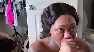 Sloppy ebony ball licking blowjob facial starts his day right!!