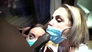 masked slut sucks huge bbc through mask in sloppy blowdemic