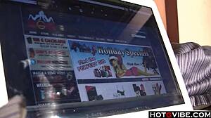 My huge tits bounce wild as this slutty brunette slams new toys deep inside