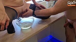 HORNY WIVES BLINDFOLDED FOR ROUGH THREESOME BENT OVER FACIAL CUMSHOTS!